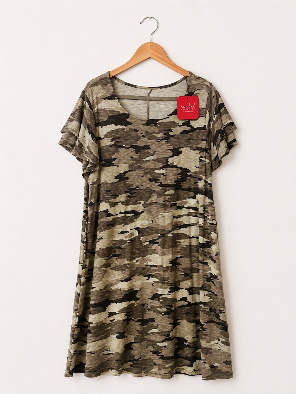 NWT New Isabel Maternity Plus Size Camo T-Shirt Dress XXL